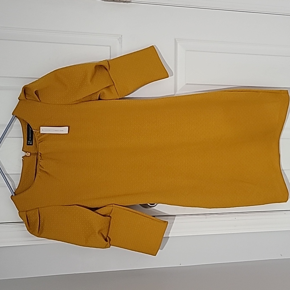 New York and Company NWT size small midi mustard/ golden yellow dress with sleev